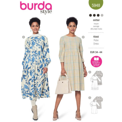 Střih Burda 5948, návod k šití: empírové šaty, midi šaty