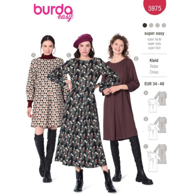 Střih Burda 5975, návod k šití: halenkové šaty, midi šaty