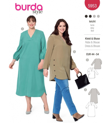 Střih Burda 5953, návod k šití: tunika, tunikové šaty
