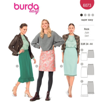 Střih Burda 6073, návod k šití: rovná sukně s gumou v pase