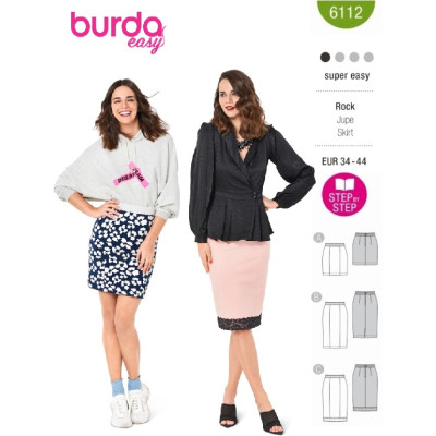 Střih Burda 6112, návod na šití: pouzdrová sukně s pružným pasem