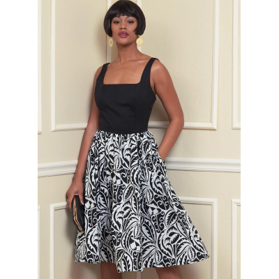 Střih Vogue 1884 šaty na ramínka se širokou nabíranou sukní