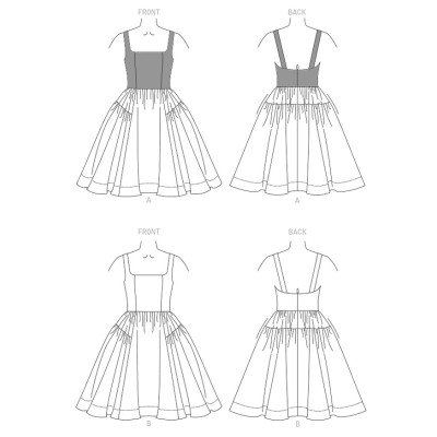 Střih Vogue 1884 šaty na ramínka se širokou nabíranou sukní