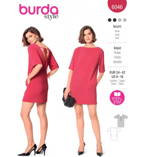 Střih Burda 6046, návod k šití: mini šaty s výstřihem na zádech