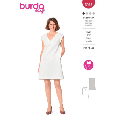 Střih Burda 6048, návod k šití: rovné šaty bez rukávů