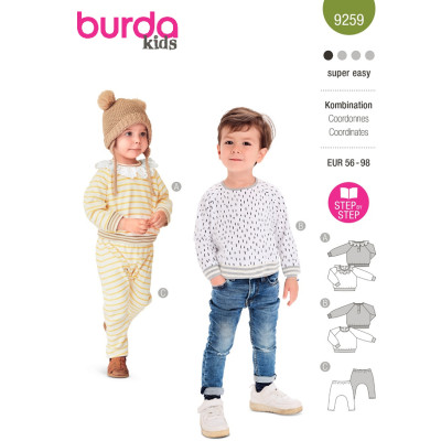 Střih Burda 9259, návod k šití: dětská mikina a tepláky
