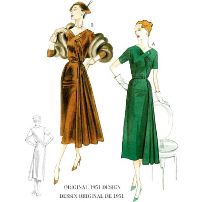 Střih Vogue 8850 Vintage šaty s drapé z roku 1951