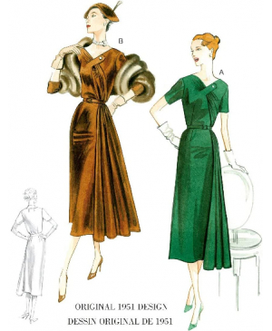Střih Vogue 8850 Vintage šaty s drapé z roku 1951