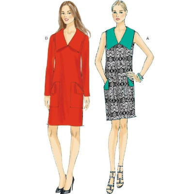 Střih Vogue 9147 rovné šaty s límcem a kapsami