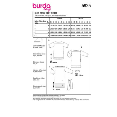Střih Burda 5925, návod k šití: rovné šaty s lodičkovým výstřihem