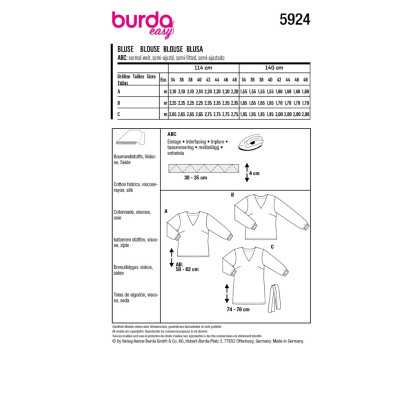 Střih Burda 5924, návod k šití: halenka, tunika s páskem