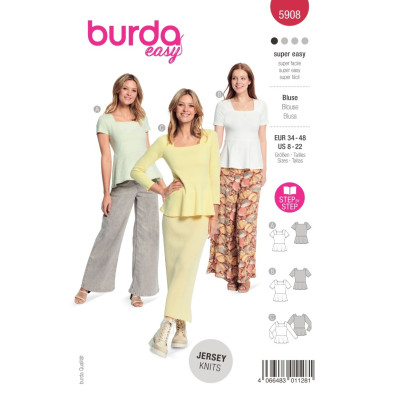 Střih Burda 5908, návod k šití: tričko peplum