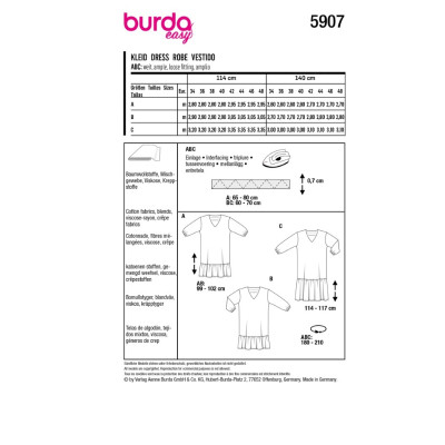Střih Burda 5907, návod k šití: volné rovné šaty