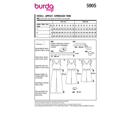 Střih Burda 5905, návod k šití: overal, kalhotové šaty