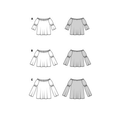 Střih Burda 5904, návod k šití: halenka se spadlými rameny