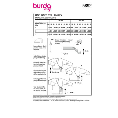 Střih Burda 5892, návod k šití: zavinovací sako
