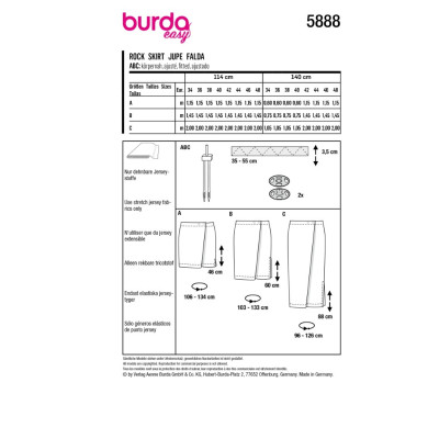 Střih Burda 5888, návod k šití: zavinovací sukně s gumou v pase