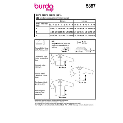 Střih Burda 5887, návod k šití: košilová halenka