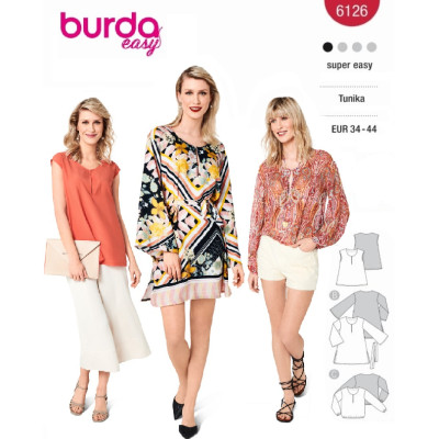 Střih Burda 6126, návod k šití: tunika, tunikové šaty
