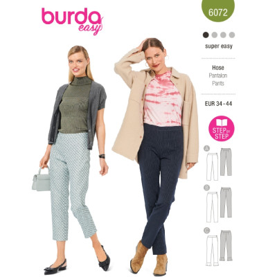 Střih Burda 6072, návod k šití: cigaretové kalhoty