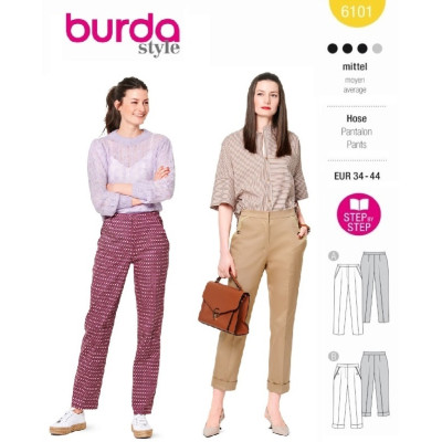 Střih Burda číslo 6101 kalhoty s puky, 7/8 kalhoty