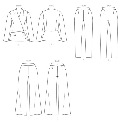 Střih Butterick 6915 zavinovací sako, kalhoty, dámský kalhotový kostým