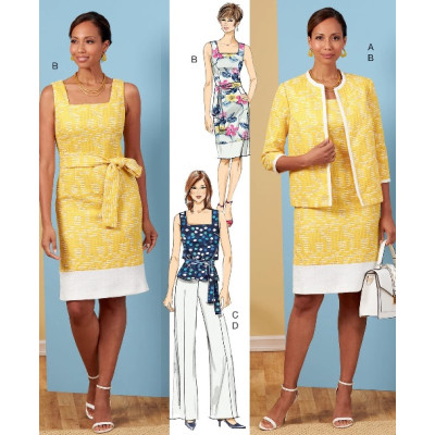 Střih Butterick 6882 šaty bez rukávů, sako, top, kalhoty se širokými nohavicemi