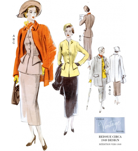 Střih Vogue 1932 Vintage kostýmek, kabát (rok 1949)