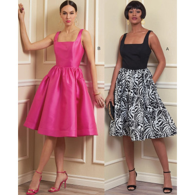 Střih Vogue 1884 šaty na ramínka se širokou nabíranou sukní