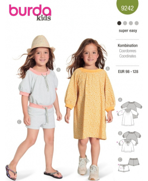 Střih Burda 9242, návod k šití: volné šaty, tričko a šortky pro dívky