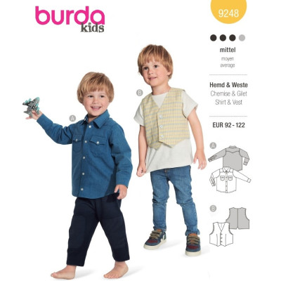 Střih Burda 9248, návod k šití: košile a vesta pro chlapce