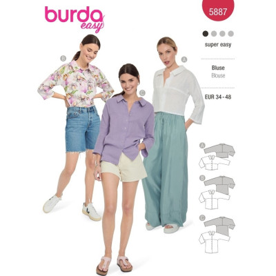 Střih Burda 5887, návod k šití: košilová halenka