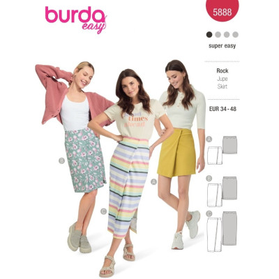 Střih Burda 5888, návod k šití: zavinovací sukně s gumou v pase