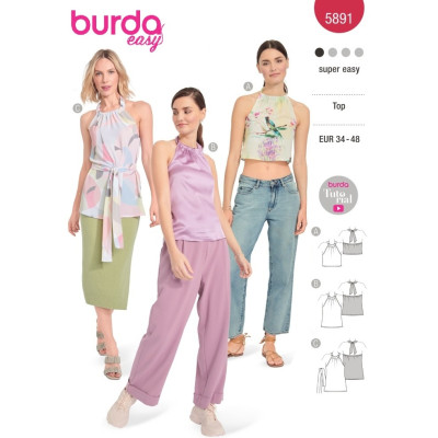 Střih Burda 5891, návod k šití: top za krk