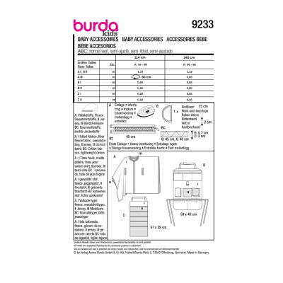 Střih Burda 9233, návod k šití: dětská sada do auta, deka, kapsář