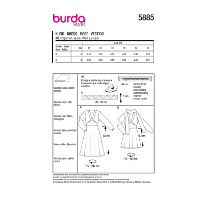 Střih Burda 5885, návod k šití: šaty s rozšířenou sukní