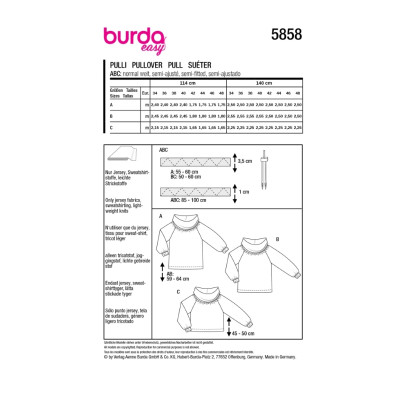 Střih Burda 5858, návod k šití: svetr se širokým rolákovým límcem, rolák
