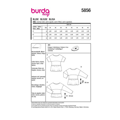 Střih Burda 5856, návod k šití: halenka s volánovým lemem