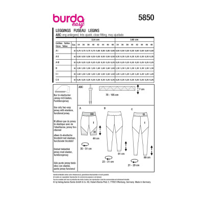 Střih Burda 5850, návod k šití: legíny, biker shorts
