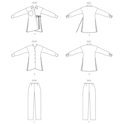 Střih Butterick 6932 zavinovací tunika, volná košile, kalhoty