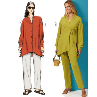 Střih Butterick 6932 zavinovací tunika, volná košile, kalhoty