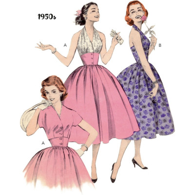 Střih Butterick 6938 Vintage šaty za krk, šaty s kolovou sukní, sako 50. léta