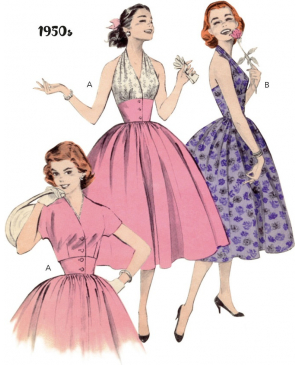 Střih Butterick 6938 Vintage šaty za krk, šaty s kolovou sukní, sako 50. léta