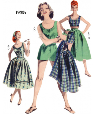 Střih Butterick 6939 Vintage top, propínací sukně, šortky 50. léta
