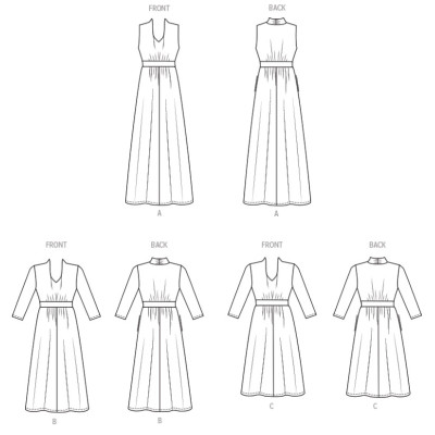 Střih Butterick 6940 úpletové šaty, empírové šaty, maxi šaty