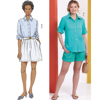 Střih Butterick 6946 košile, šortky s vysokým pasem