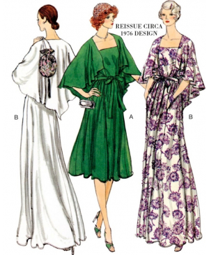 Střih Vogue 1947 Vintage večerní šaty s pláštěm (rok 1976)