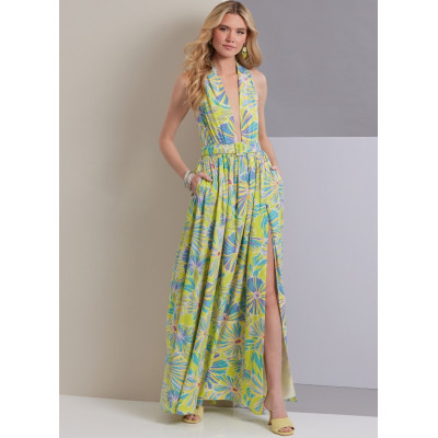 Střih Vogue 1953 šaty bez rukávů, šaty s hlubokým výstřihem, dlouhé šaty