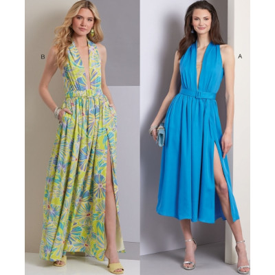 Střih Vogue 1953 šaty bez rukávů, šaty s hlubokým výstřihem, dlouhé šaty