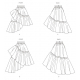 Střih Vogue 1957 asymetrická sukně s volány, dlouhá sukně, taftová sukně